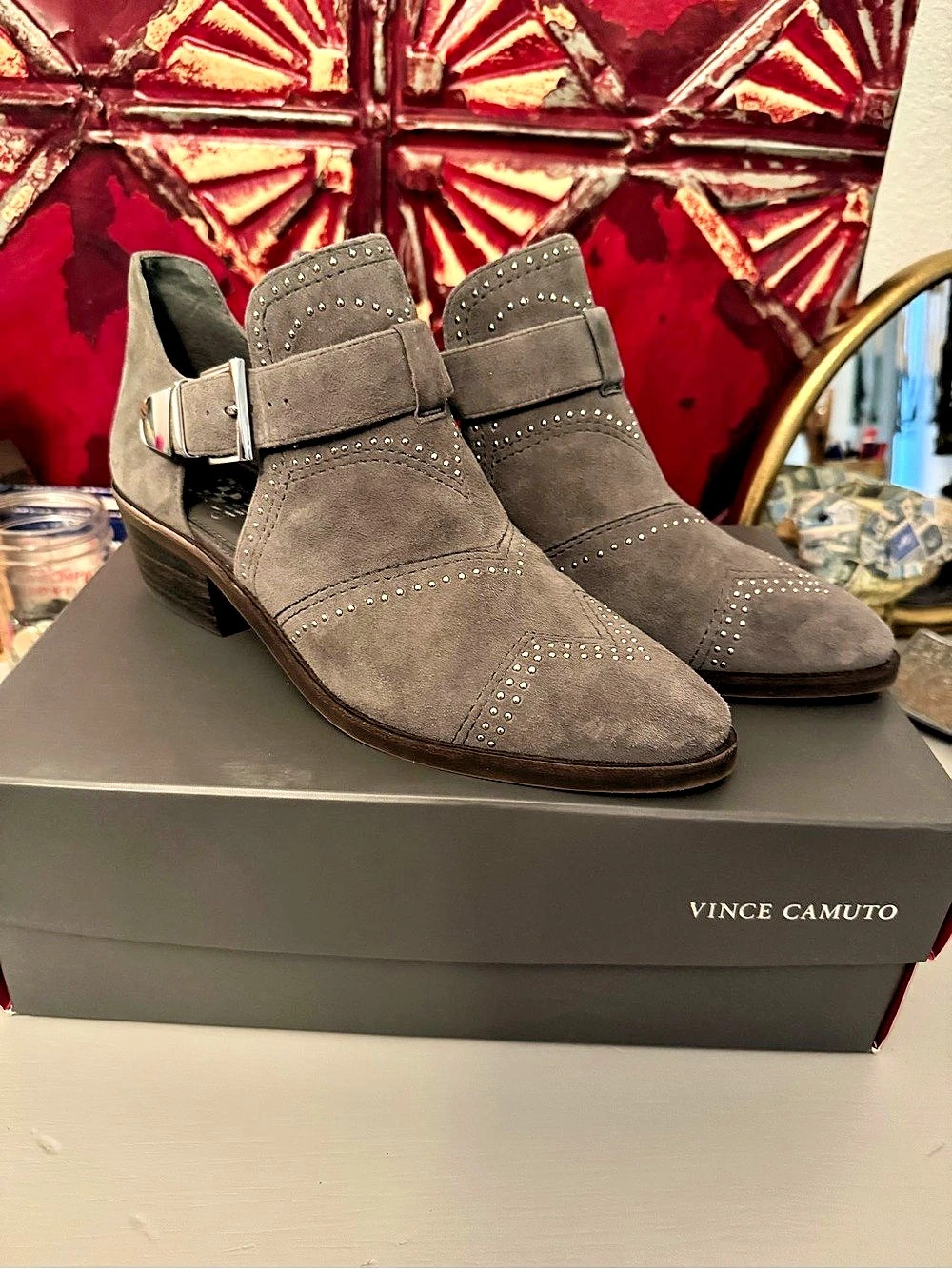Worn once. Vince Camuto VC-RAINA Gray Ankle Booties US 8M